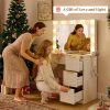 product-fancy-64ce296e-4a50-4d57-a0ef-19b83792c8fc ALBOTT Fluted Vanity Desk With Large Mirror, Adjustable LED Lights, Glass Top, Charging Station And 4 Or 7 Drawers Makeup Table For Women And Girls, Suitable For Home Use