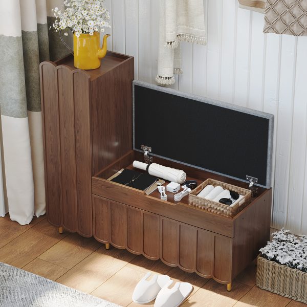 product-fancy-64d2f76c-daa0-4dae-9812-26e2ee6f5bb7 Shoe Organizer Cabinet, Entryway Bench With Adjustable Shelves And Cushioned Seat, Unique L-Shaped Bench Cabinet For Entryway