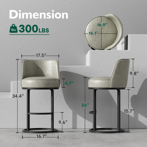 Office Products Office Furniture Guest & Reception Chairs, Counter Height Bar Stool, Swivel Barstools Set of 4, Upholstered Barstools with Backs, Metal Base, 26" Seat Height, White/Brown/Gray/Green