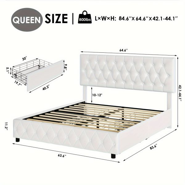 product-fancy-6506b457-90ad-4e64-a6b4-33cb7fce489e Modern Upholstered Bed Frame with 4 Storage Drawers, Platform Bed Frame with Button Tufted Headboard, Solid Wooden Slat Support