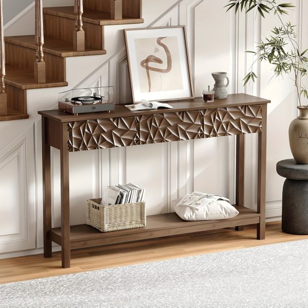 product-fancy-650ae678-f1b1-4b20-b8bc-d4f054368d82 Kinder King 51 Inch Modern Console Table Farmhouse Entryway Table with 3 Drawers Narrow Wood Entry Way Table with Open Storage Shelf Long Sofa Table Behind Couch for Hallway, Foyer, Living Room, Walnut