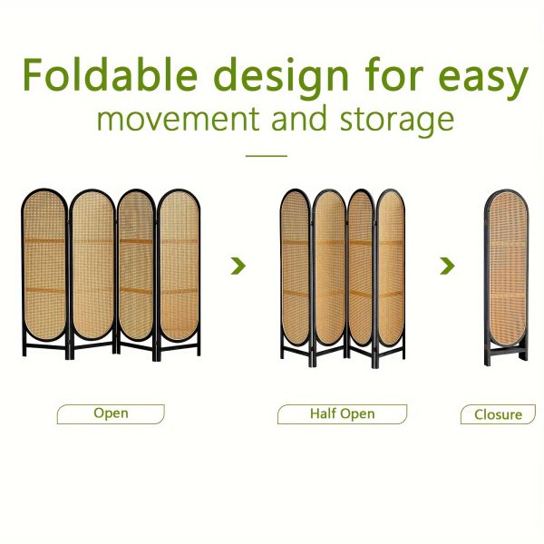 product-fancy-653e763a-e7d5-4207-97b9-794c65f583ba 4 Panels Room Dividers And Folding Privacy Screens, Hand-Woven Rattan Room Divider Wall, Wood Room Divider Freestanding Room Partitions Screen For Home Office Bedroom, Black