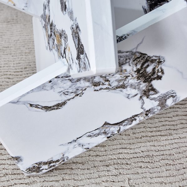 product-fancy-65480be7-2f89-4d45-9676-4b86a7bb82ff Modern Round Glass Coffee Table 33.4", Clear Tempered Glass Top with White Patterned MDF Legs, Stable Load Bearing 130 Lbs, Unique Contemporary Center Table for Living Room, Dining Room, Apartment, Easy Assembly In 10-15 Minutes.