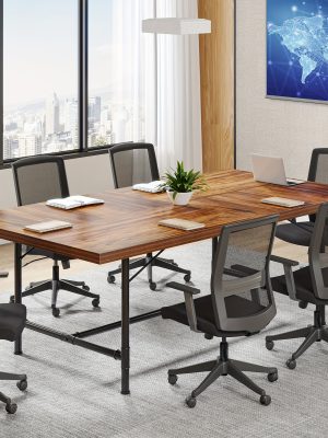 6FT Conference Table, 70.8" W X 35.4" D Rustic Rectangle Meeting Table, Modern Seminar Desk For Office Meeting, Conference Room
