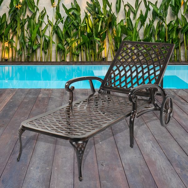 product-fancy-6600b4af-69b5-4bf8-920b-7bff5796db20 75.98*25.39*36.61inch Backrest Adjustable Courtyard Cast Aluminum Lying Bed Bench Bronze