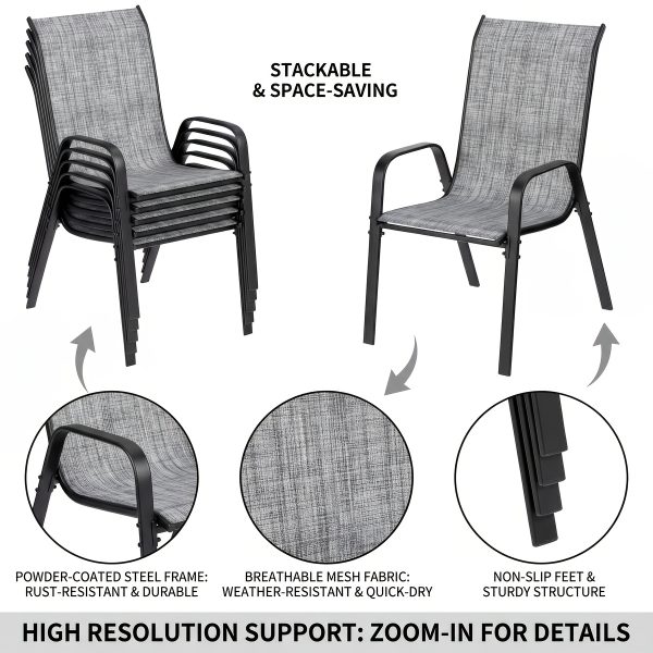 product-fancy-661599ee-5a36-4b7d-8473-70a815267f24 8/6pcs Patio Chairs, All Weather Textilene Fabric & Metal Frame, W/Armrests, Strenthened Iron Spacers, 330 LBS, Outdoor Chairs Set For Backyard, Poolside, Garden