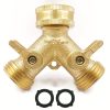 A Solid Brass Heavy-Duty Dual-Direction Y-Shaped Water Faucet Diverter, Weighing 166G, Made of Brass, Featuring a Garden Hose Splitter with Two Outlets And a GHT 3/4 Connector Valve, Includes Two 3/4" Waterproof Washers