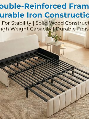 3in 1 Convertible Queen Sofa Bed, Pull Out Sleeper Couch, Armless Loveseat for Small Spaces