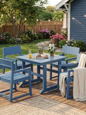 5- And 7pcs Patio Dining Set, Outdoor Table And Chairs, All Weather Furniture with Umbrella Hole for Backyard Garden Deck Lawn Pool