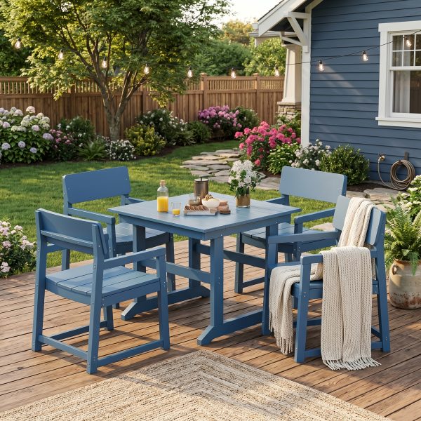 5- And 7pcs Patio Dining Set, Outdoor Table And Chairs, All Weather Furniture with Umbrella Hole for Backyard Garden Deck Lawn Pool