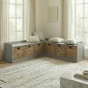 Modern L-Shaped Shoe Cabinet with 6 Rattan Drawers, Multi-Functional Wood Shoe Storage Cabinet with Storage Compartments, for Entryway And Living Room, Modern Design, Gray