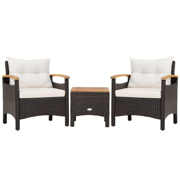 product-fancy-66a3dab5-0c2e-4f78-9e71-0442c9b7425f 3pcs Patio Rattan Furniture Set Wooden Armrest Table Top Cushioned Deck