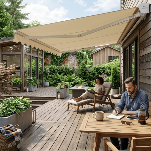 product-fancy-66bac05b-c37c-402f-985b-0cc2c14fe42f 12x10ft Heavy-Duty Manual Retractable Awning with Wall Mount - Outdoor Patio Canopy, Beige Suitable for Balcony, Deck, Poolside Shade, Fabric & Frame, Installation