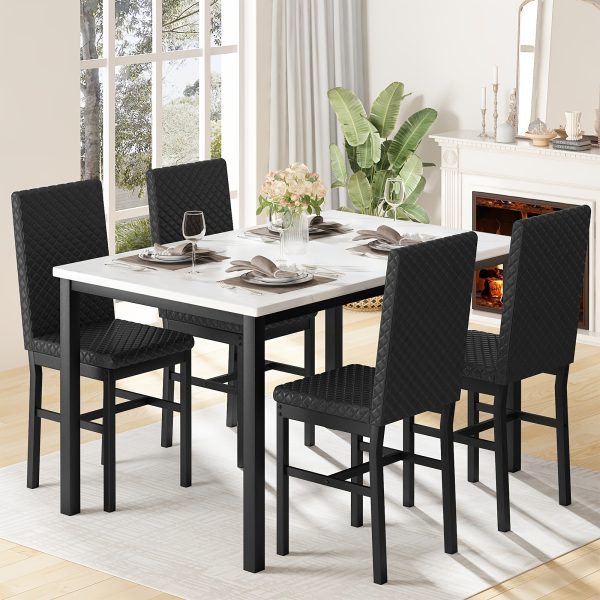 product-fancy-66d282fd-e684-4e2d-9280-01ef71ef06f3 Dining Table Set For 4, Faux Marble Small Dining Room Table Set For 4, Modern Upholstered PU Leather Chairs
