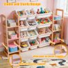 product-fancy-66efb917-d7c1-4e39-87e7-af54121ede2c Storage Organizer with 6 Shelves And 12 Bins, 52.3 Inch Wide Kids Bookshelf And Organizer, Wooden Bookcase with Storage Bins for Playroom, Bedroom, Nursery And Room Decor