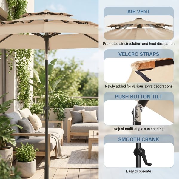 product-fancy-66f458de-4416-42b8-8d92-a229ceb053ec 10Ft 3 Tiers Market Umbrella Patio Umbrella Outdoor Table Umbrella With Ventilation, Outdoor Umbrella For Patio, Pool Umbrella, Polyester Canopy, Suitable For Patio, Pool, Garden, Backyard, Deck, Base Not Include, Father'S Day Gift