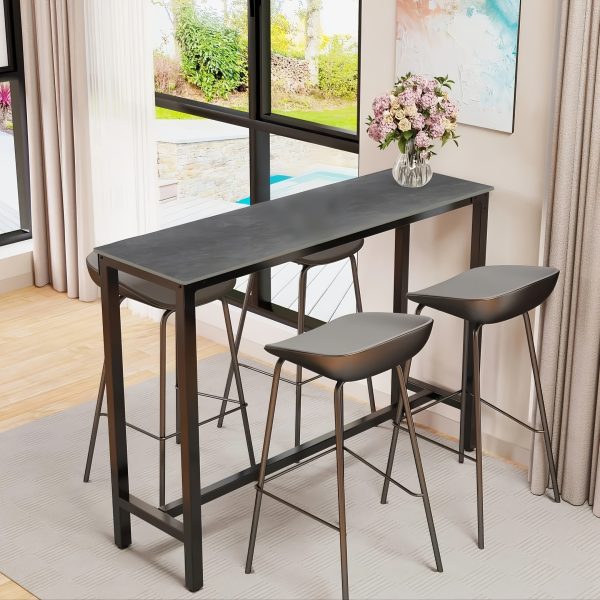 AESOME Counter Height Table Rectangle Sintered Stone Tabletop 47.2in Narrow Long Kitchen Dining Table 41.4in High Top Table Living Room Furniture, Sturdy Metal Frame
