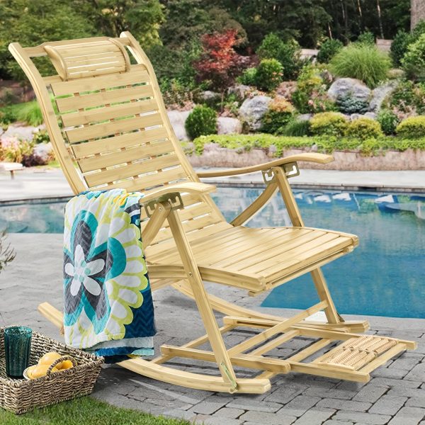 product-fancy-670b3cf5-6dbe-4fc9-bb19-5a59b501adb5 AESOME Loungers Deck Chair Wood Foldable Recliner Zero Gravity Chairs Bamboo Rocking Chair Ergonomic Design High Back Chaise Garden Outdoor Sun Lounge with Footrest for Patio Pool Sauna Sunbed