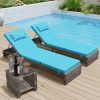 product-fancy-670c8980-76b3-4815-b798-ccdd0684e6ac Lounge Chair Set, 3pcs Outdoor Modern Patio Furniture Lounge Chairs Set of 2 with Adjustable Backrest And Side Table, Durable PE Wicker, Weather Resistant Cushions, Blue
