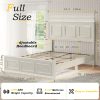 Brown and White Farmhouse Style Platform Bed Frame with Height Adjustable Headboard