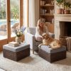 product-fancy-672ed708-ce6e-41d4-9c3e-b2194b1d7d71 2pcs Large Square Outdoor Wicker Ottoman Set with Thick Cushions - All-Weather PE Rattan Suitable for Garden, Poolside, Patio Furniture, Grey/White Cushioned Stool, Footrest for /Outdoor Use, Assembly & Low Maintenance