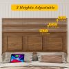 Brown and White Farmhouse Style Platform Bed Frame with Height Adjustable Headboard
