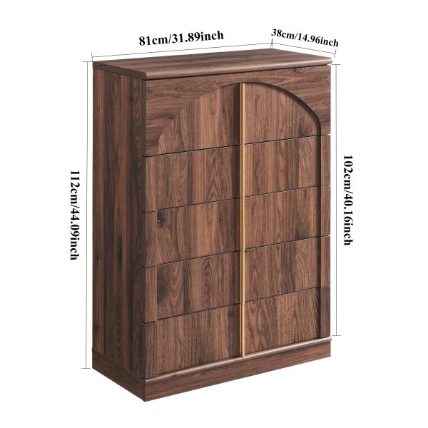 product-fancy-677059ea-9875-4b7f-8b99-f62e7ca9b87e JXQTLINGMU Modern 5 Drawers Dresser For Bedroom With Arched Panel, 44" Tall Dresser For Closet With Metal Handles, Push-to-Open Wood Storage Closet Dressers Tv Stand For Living Room, Hallway