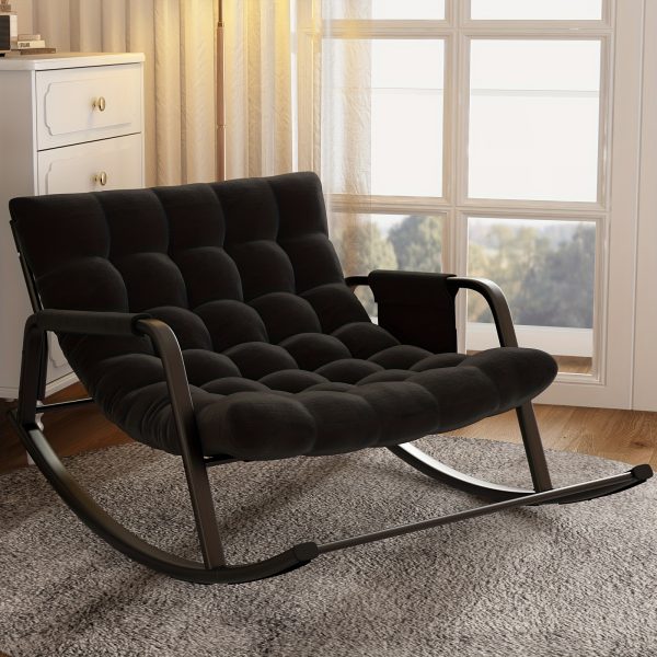 product-fancy-677fe9fa-f601-4dbf-b401-8be67eb13131 Outdoor & Indoor Oversized Rocking Chairs, Modern Metal Lounge Rocking Chair with Thick Cushions, High Back Rocker Chair for Living Room, Patio, Porch, Garden, Backyard