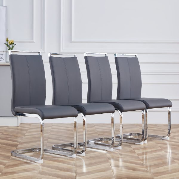 Modern Dining Chairs Set of 4, High Back White Kitchen Chairs, Faux Leather Side Chair with Gold Plated Metal Legs, Easy to Install Upholstered Dining Chairs, Ideal for Living Room, Easy to Install (Golden/Silver Leg) Local Warehouse