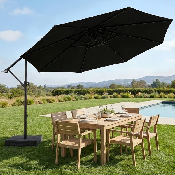 product-fancy-67c59ec8-2648-44fa-89b9-728eda4d6d10 10-Foot Patio Offset Umbrella with a Base, Cantilever Design, Featuring a Crank And Cross Bases, Suitable for Outdoor Use, Heavy-Duty Construction, Includes Push Button Tilt, Perfect for Christmas And Halloween