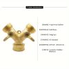 A Solid Brass Heavy-Duty Dual-Direction Y-Shaped Water Faucet Diverter, Weighing 166G, Made of Brass, Featuring a Garden Hose Splitter with Two Outlets And a GHT 3/4 Connector Valve, Includes Two 3/4" Waterproof Washers