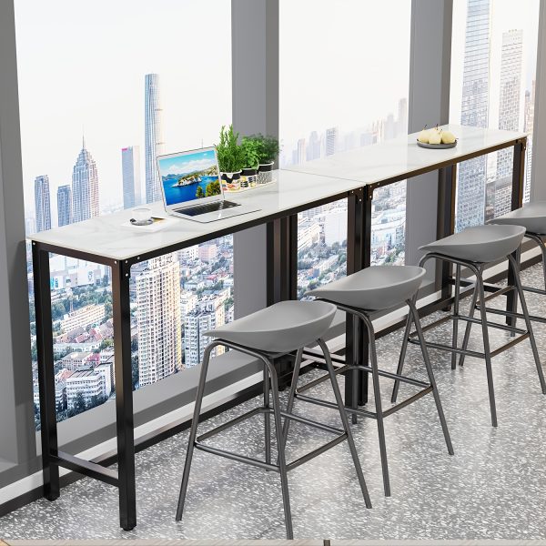 AESOME Counter Height Table Rectangle Sintered Stone Tabletop 47.2in Narrow Long Kitchen Dining Table 41.4in High Top Table Living Room Furniture, Sturdy Metal Frame