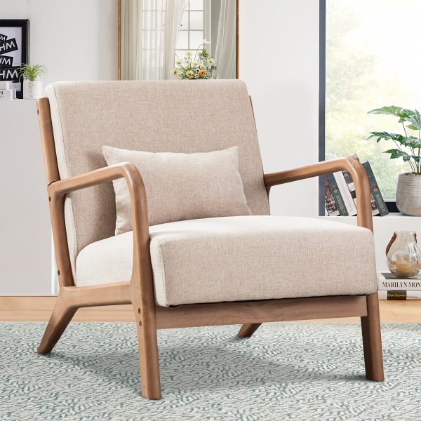 product-fancy-6826988f-71c9-4de7-bebf-3dc930a97e51 Mid-Century Modern Upholstered Accent Chair with Solid Wood Frame & Extra Pillow, Linen Lounge Reading Armchair for Game & Recreation Room Furniture