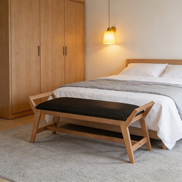 product-fancy-682ff7a6-2ed8-4078-8a73-bd669ac8d277 1pc 51Inch End of Bed Bench | Solid Wood Frame, Fabric Upholstered Ottoman Bench for Entryway, Bedroom, Hallway, Living Room, Modern Style