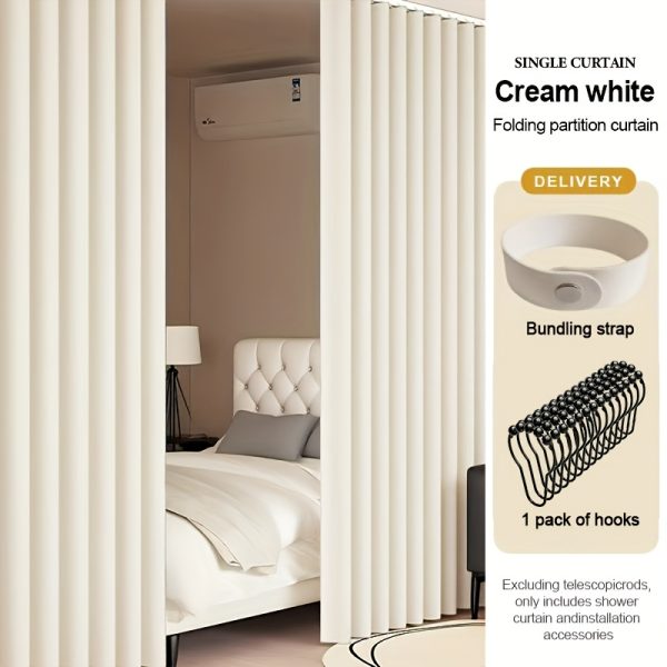product-fancy-6830c0c7-faed-4509-8523-349c172537ee 1pc Partition Curtain Folding Retractable Partition Curtain Elegant Stylish Fabric Screen Room Sleep Area Divider Study Space Zoning Essential Foldable Storage with Hooks Space Saving Multi-Purpose Mother Must-Have