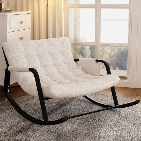 product-fancy-6848c566-05e4-4781-ab50-6bb43fc084ef Outdoor & Indoor Oversized Rocking Chairs, Modern Metal Lounge Rocking Chair with Thick Cushions, High Back Rocker Chair for Living Room, Patio, Porch, Garden, Backyard