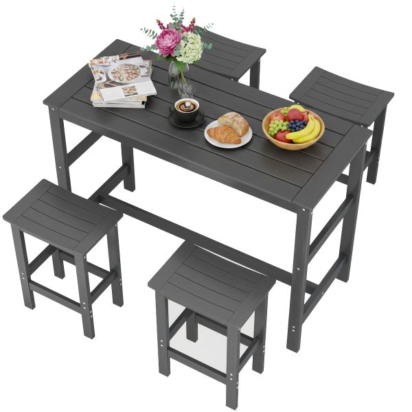 product-fancy-6867abe0-4d13-4191-b555-728c7853560f 5pcs Outdoor Bar Table And 4-Chair Set, 55-Inch Rectangular High-Leg Bar Table with Stools, All-Weather Waterproof Patio Furniture, Easy to Assemble, Ideal for Patios, Balconies, Backyards, Porches, And Small Spaces