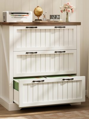 A Rustic Sideboard Storage Cabinet Featuring Three Wooden Drawers, Designed for Multiple Uses. This Stylish File Cabinet Serves As Accent Furniture Suitable for The Living Room, Entryway, Home Office, Or Kitchen, Available in White, Brown, And Grey