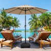 [9ft Polyester Patio Umbrella] 9ft Polyester Patio Umbrella with Base | Outdoor Market Umbrella with Ventilation, Suitable for Pool, Garden, Backyard, Deck, Christmas & Halloween