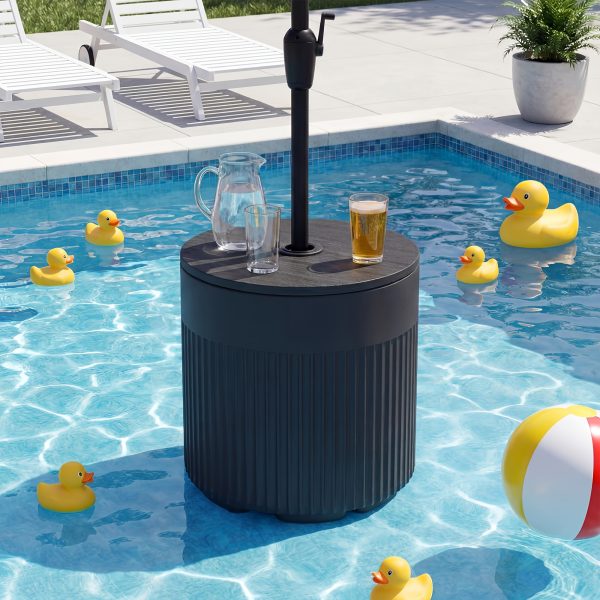 [2-in-1 Umbrella Stand] 14.6in Patio Umbrella Base Side Table, 2-in-1 Outdoor Umbrella Stand with Tabletop - Heavy Duty Umbrella Holder And Accent Table for Garden, Deck, Poolside, Beach