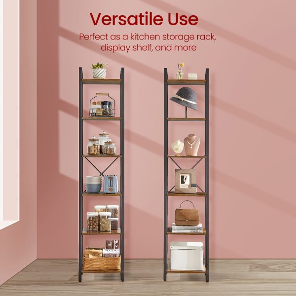 product-fancy-69124aa5-4850-4734-bb67-22ed562b0768 Industrial 6-Tier Heavy-Duty Steel Bookcase Shelf - Tall Narrow Vertical Storage Unit with Adjustable Shelves, Freestanding Space-Saving Bookshelf Suitable for Home Office,, Bedroom - Assembly, Modern Industrial