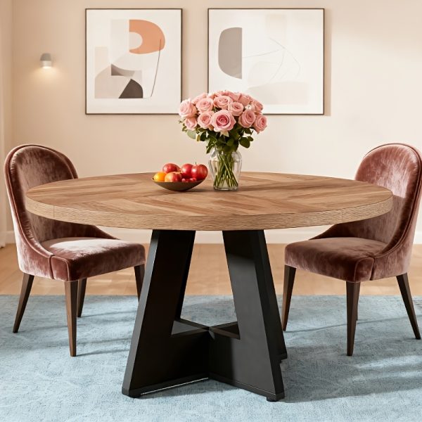product-fancy-69321f02-6716-4179-a3fa-3eeb473b7286 47 Inch Farmhouse Dining Table, Rustic Round Dinner Table for 4, Ideal for Home Dining Room And Living Room, Offering A Countrified Touch to Your Decor