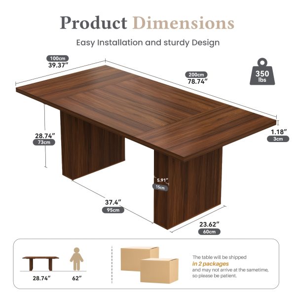 product-fancy-69504c76-59a0-4b46-9e76-8e48453ff9fb 78" Rectangular Dining Table for 6-8 People, Large Modern Kitchen Table with Grooved Wood-Strip Base, Suitabel for Home, Dining Room, Living Room, Farmhouse, Family Gathering.