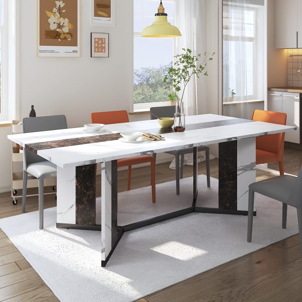 product-fancy-696a6741-c75a-4cb7-b79b-9067a0708e7b Waterproof and Scratch-Proof Dining Table - Luxurious 71-Inch Large Rectangular with Marble-Color Wood Top - Adjustable V-Shaped Legs for 4-7 People - Ideal for Family Dinners, Office, Kitchen, Living Room