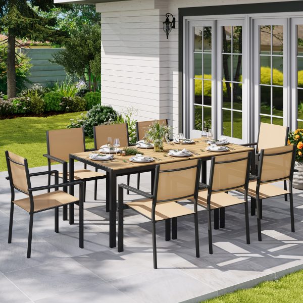 product-fancy-69772781-3003-4034-833a-15951c088aed 9pcs Patio Table And Chairs Set, Outdoor Furniture with Large Table And 8 Chairs, Dining Table Set for Backyard, Courtyard, Poolside, Brown