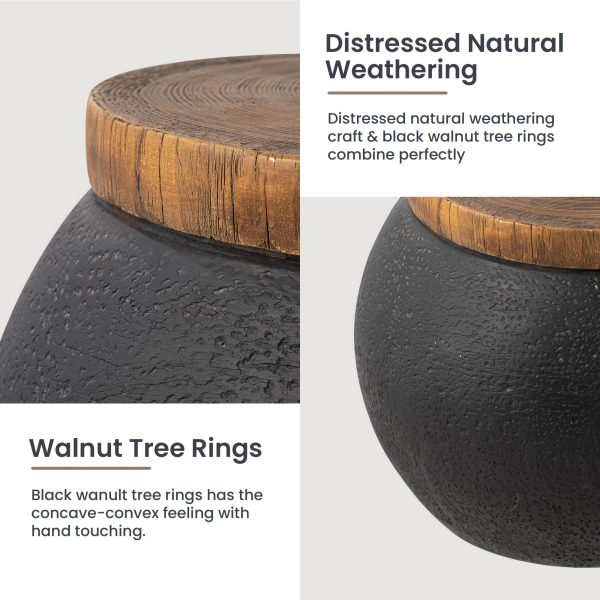 product-fancy-69820859-d870-4e66-87ec-b622adaa12fa 17" Outdoor Indoor Side Table for Patio, Accent Decorative Garden Stool Wooden-Look Top Concrete Table for Room Bedroom, Garden, Backyard
