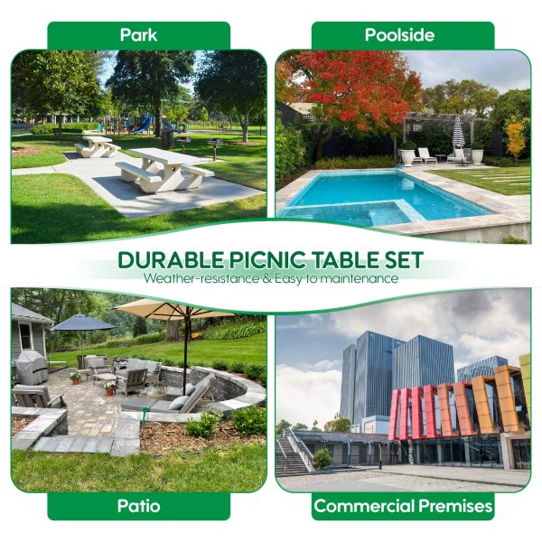 product-fancy-69bf15f9-c71b-4f30-92c1-c960b9c9d8ce 4/6ft Heavy-Duty Metal Picnic Tables with Umbrella Hole for Outdoor, Rectangular 4-6-Person Picnic Tables with Bench, Commercial Expanded Picnic Table And Bench Set, Outside Furniture Set for Yard Outside Garden Backyard Porch Patio Lawn, All-Weather