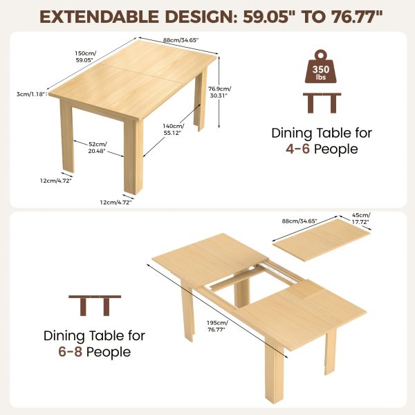 product-fancy-69c55e19-e708-481a-bc3a-5ce49d7e4a9f 59"-77" Extendable Dining Table, Modern Kitchen Rectangular Table for 6-8, Farmhouse Table with Easy Pull-Out Extension for Family Meals, Space-Saving, Suitable for Kitchen, Living Room, Home