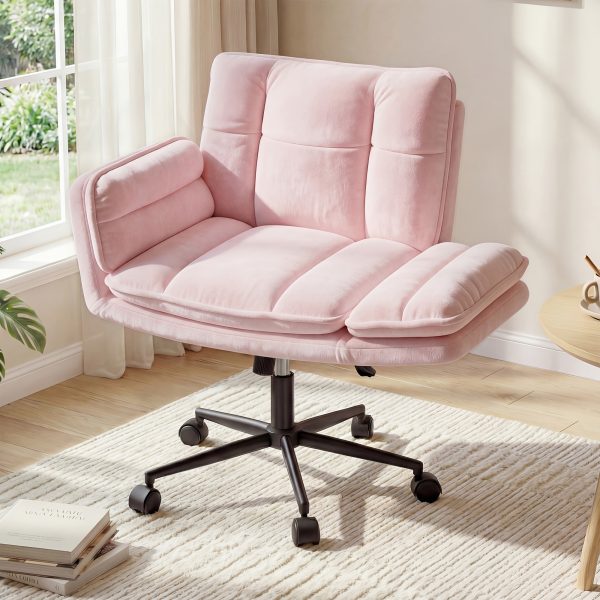 product-fancy-69cc1561-40e0-4712-9b42-35d703c2efae Modern Office Crossover Wheelchair, Luxurious Plush Vanity Chair with Wheels, Adjustable Armrests, Ergonomic Office Chair Suitable for Bedrooms, Computer Makeup Rooms, And Offices, Available in White, Black, Pink, And Gray, Stable And Durable
