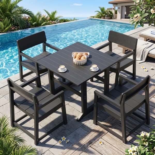 5- And 7pcs Patio Dining Set, Outdoor Table And Chairs, All Weather Furniture with Umbrella Hole for Backyard Garden Deck Lawn Pool